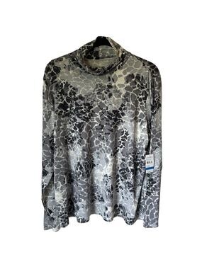 Studio Works Women’s Cowl Neck Long Sleeve T-shirt Grey Leopard Size XL